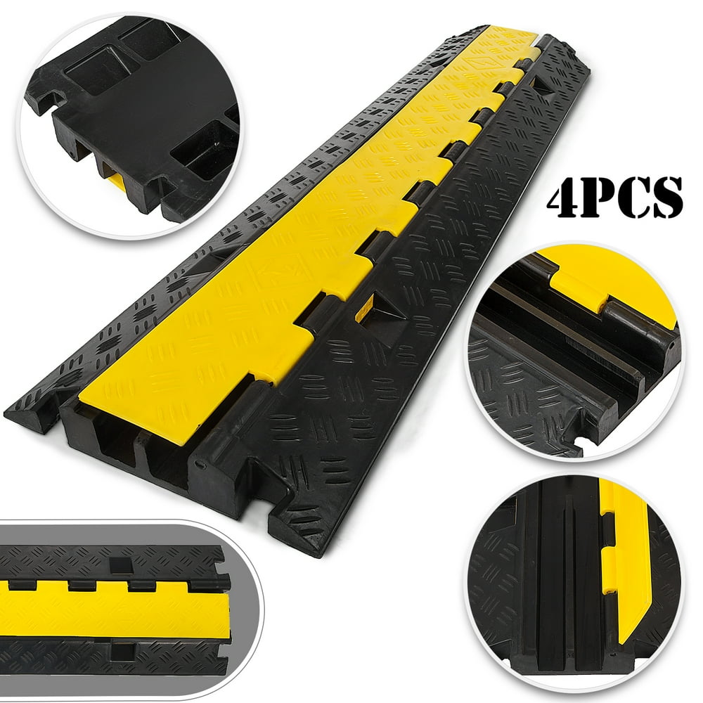 VEVOR 4 Pack Rubber Cable Protector Ramp 2 Channel Heavy Duty 66000lbs
