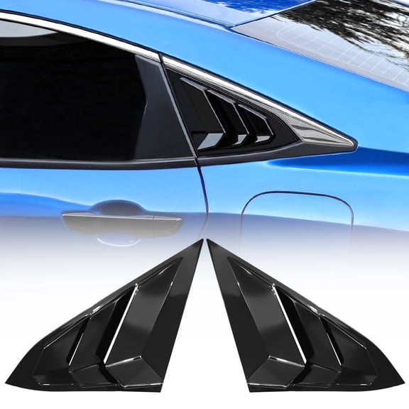 Ikon Motorsports Compatible with 16-21 Honda Civic Sedan Rear Side Window Louver Sun Rain Shade Gloss Black