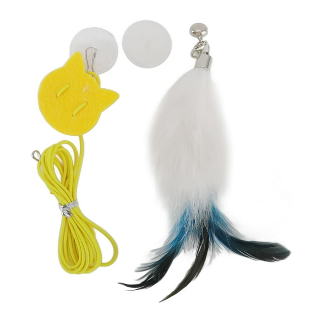 Juguete colgante para gato, ajustable, interactivo, sin dejar rastro, con gancho, cordón elástico, campana para puerta, juguete para gato, cuerda para gato con pelo de conejo y pluma de cola verde.