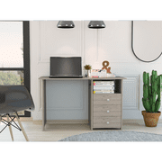 Bianco Writing Computer Desk, Three Drawers, One Shelf Light Gray