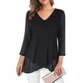 thumbnail image 2 of Pxiakgy Dressy Tops for Women Women's Casual Solid Tops Print V Neck Irregular Long Sleeve T Shirt Blouses 3/4 Sleeve Tunic Tops Asymmetric Hem Blouses Lightweight Mesh Shirt Flowy Work Shirts Black L, 2 of 5