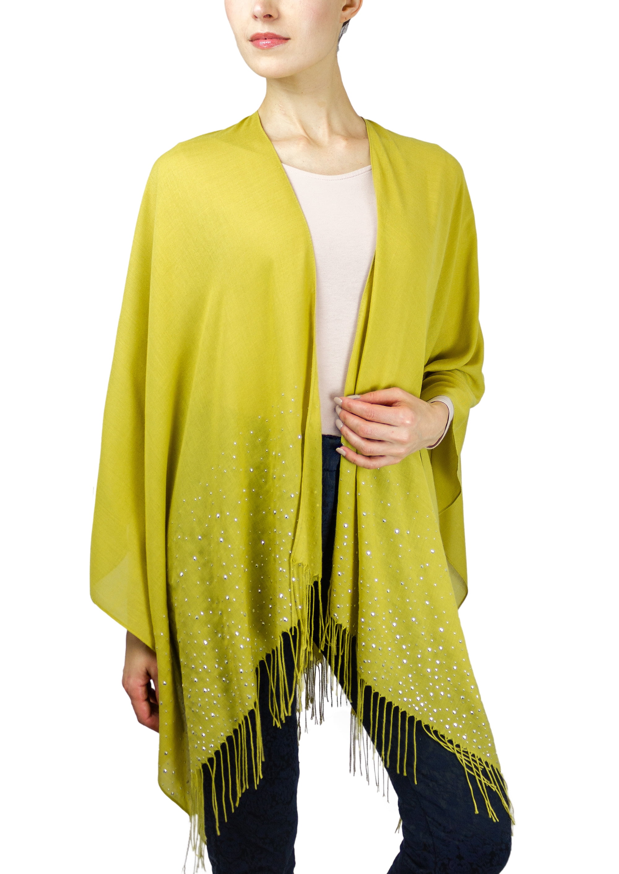 Adrienne Vittadini Women's Lightweight Wrap with Studded Border and Fringe