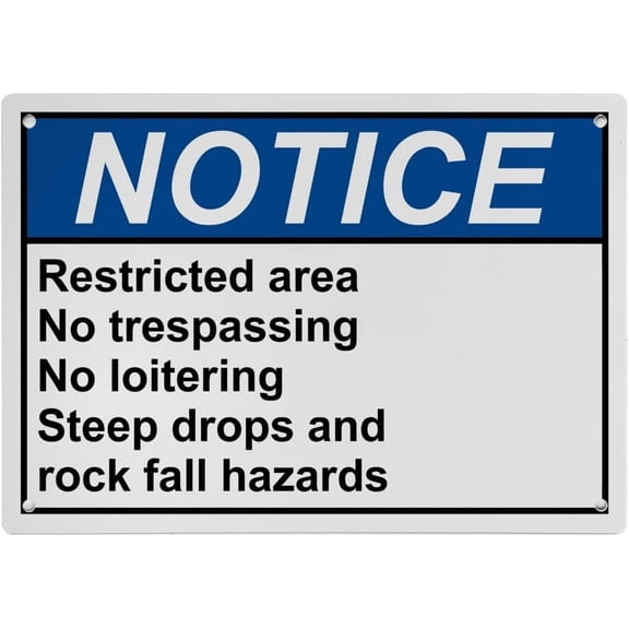 Industrial Caution Sign Restricted Area Sign (Danger Restricted area No trespassing No loitering Steep drops and rock fall hazards) 8 in" x 12 in" Indoor Outdoor Safety Warning Sign