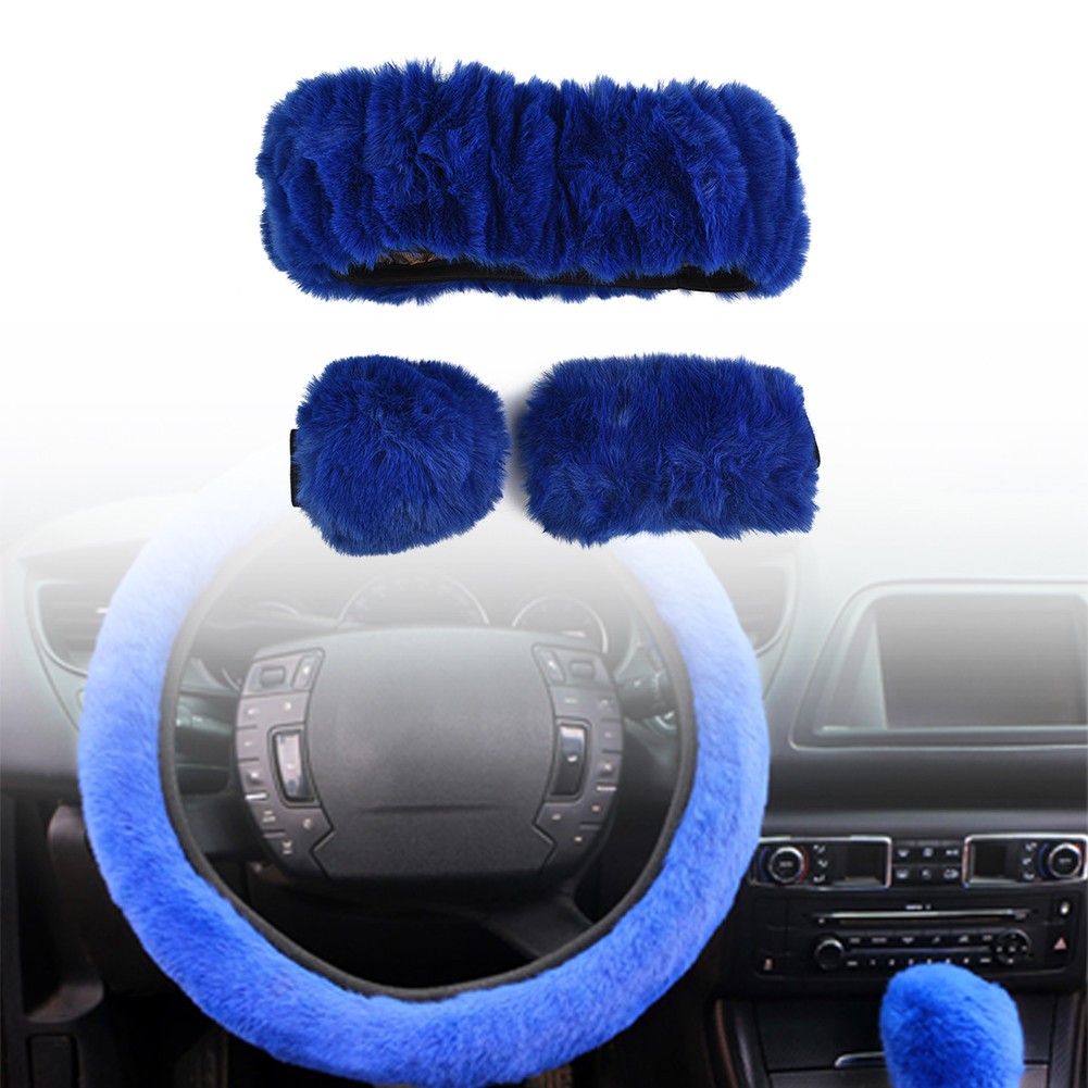 Tallew 6 Pieces Fluffy Steering Wheel Covers Winter Wool Fur Handbrake  Cover Warm Gear Steering Wheel Cover Console Seat Belt Shoulder Pads
