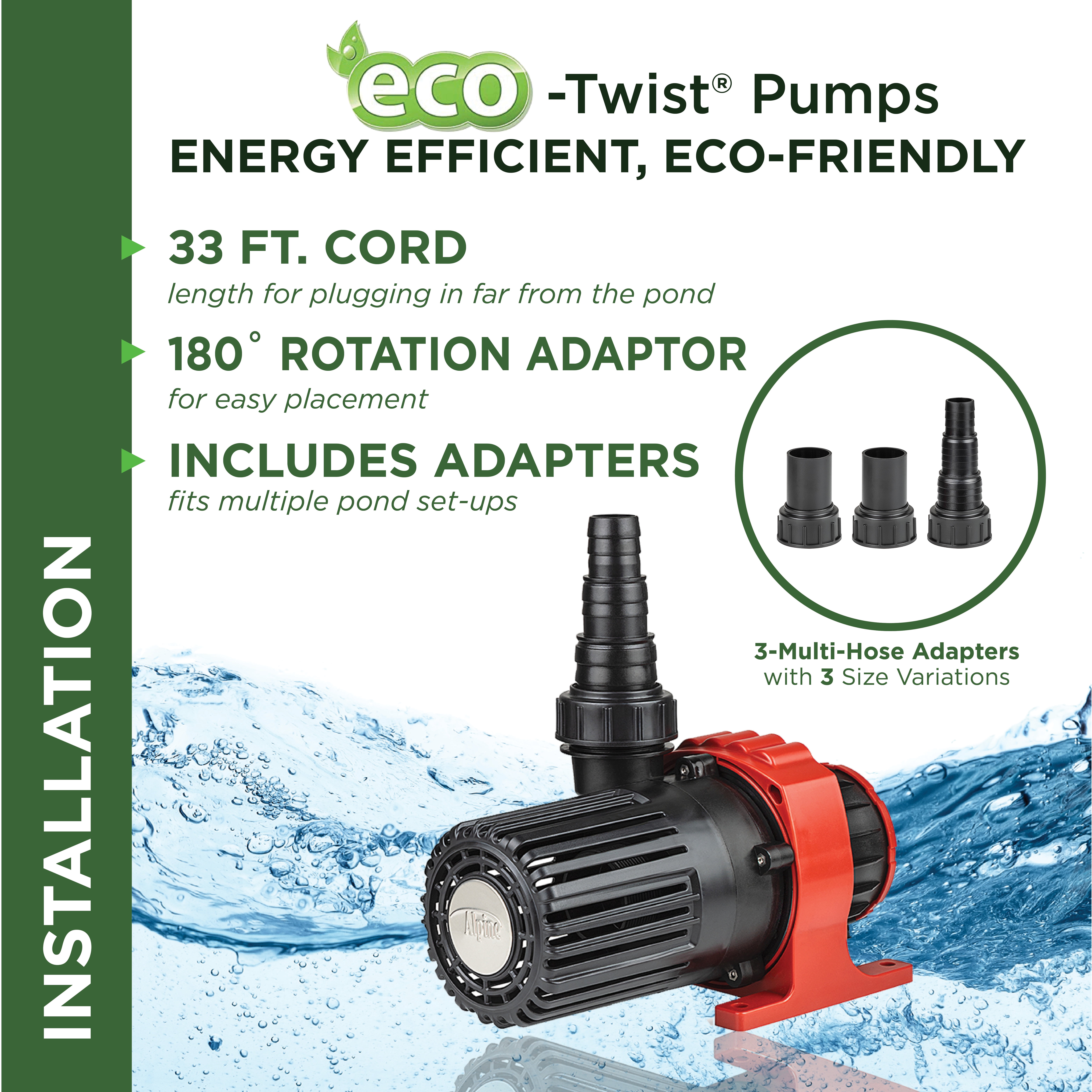Alpine Corporation Eco-Twist Energy-Saving Pump with Controller 3000GPH with 33' Cord