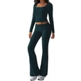 thumbnail image 4 of 2 Piece Square Neck Lounge Set Womens Wide Leg Pants Slightly Crop Top Sweatsuit Sets Green M, 4 of 9