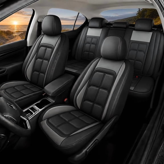 WRWolf Car Seat Covers Custom Fit for Hyundai Elantra 2017-2024 Seat Covers Full Set Waterproof Leather Automotive Seat Covers Protector (5Seats,Black&Gray)