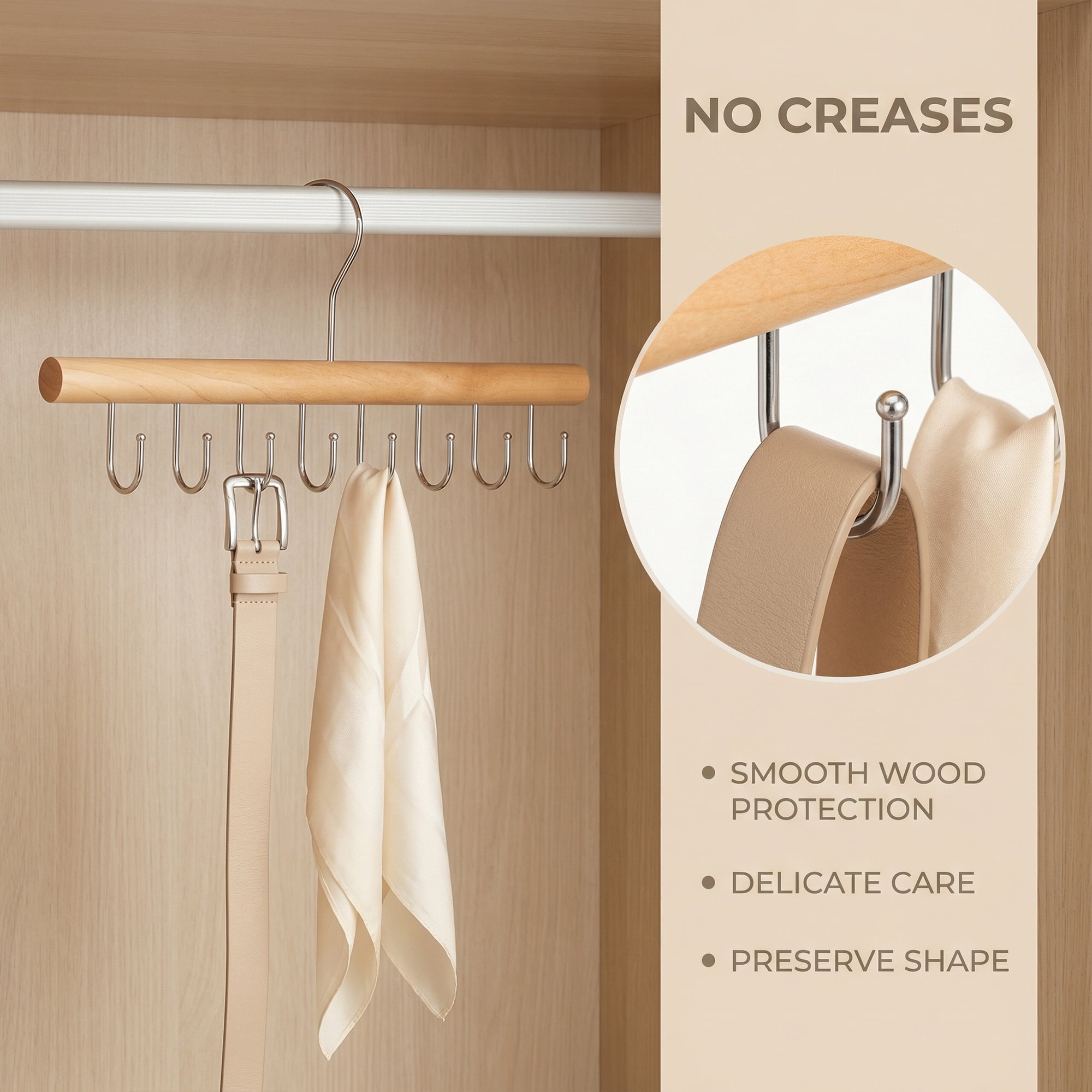 Unique Bargains 2Pcs Bra Wood Tank Top Hangers With 8 Hooks Natural 11x6.7x0.5in