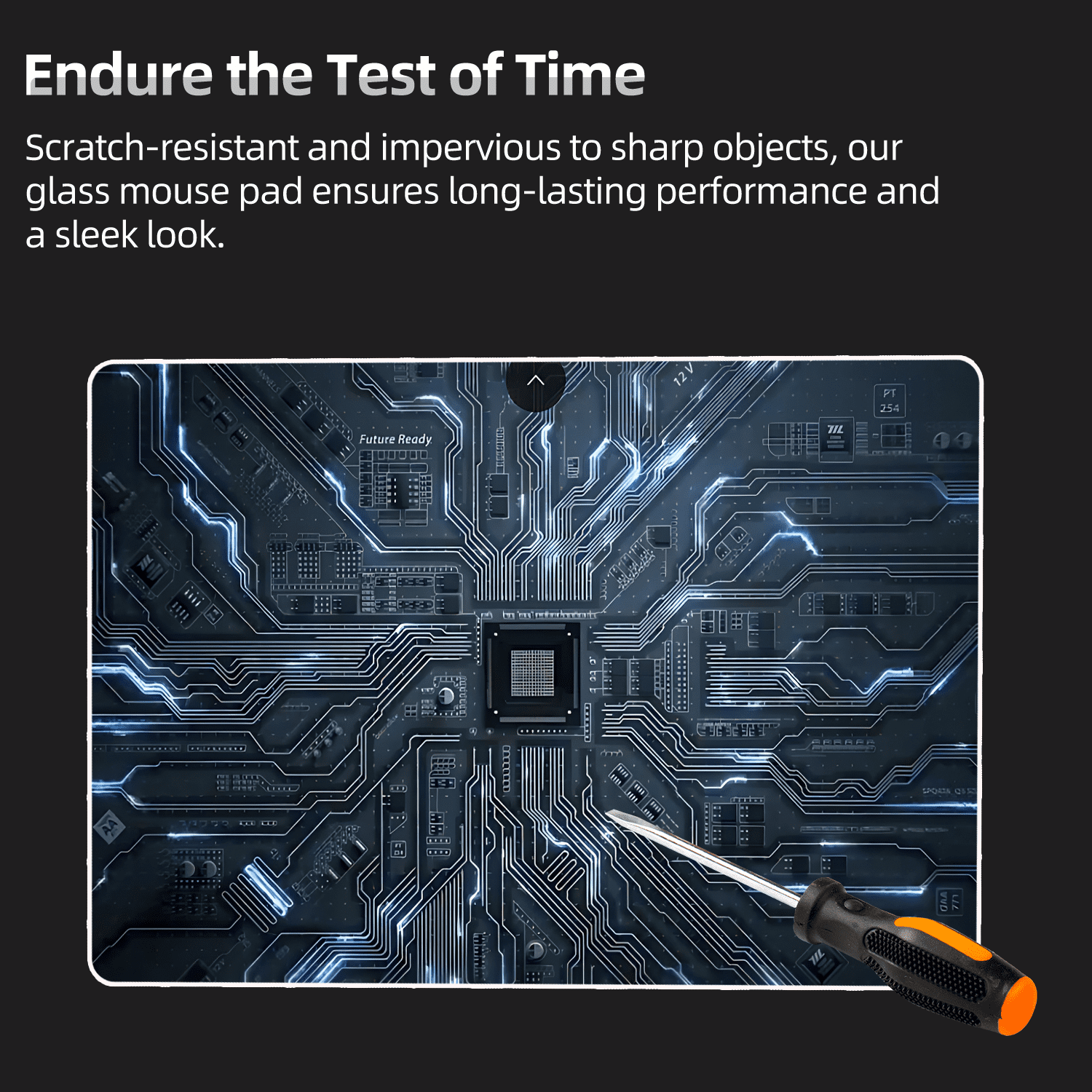 Devineresse Glass Mousepad for Gaming, Technology Chip Hard Mouse Pad, Ultra-Smooth Surface for Enhanced Speed&Control, Durable&Easy to Clean, Includes Anti-Wear&Cleaning Accessories, 35cm*26cm