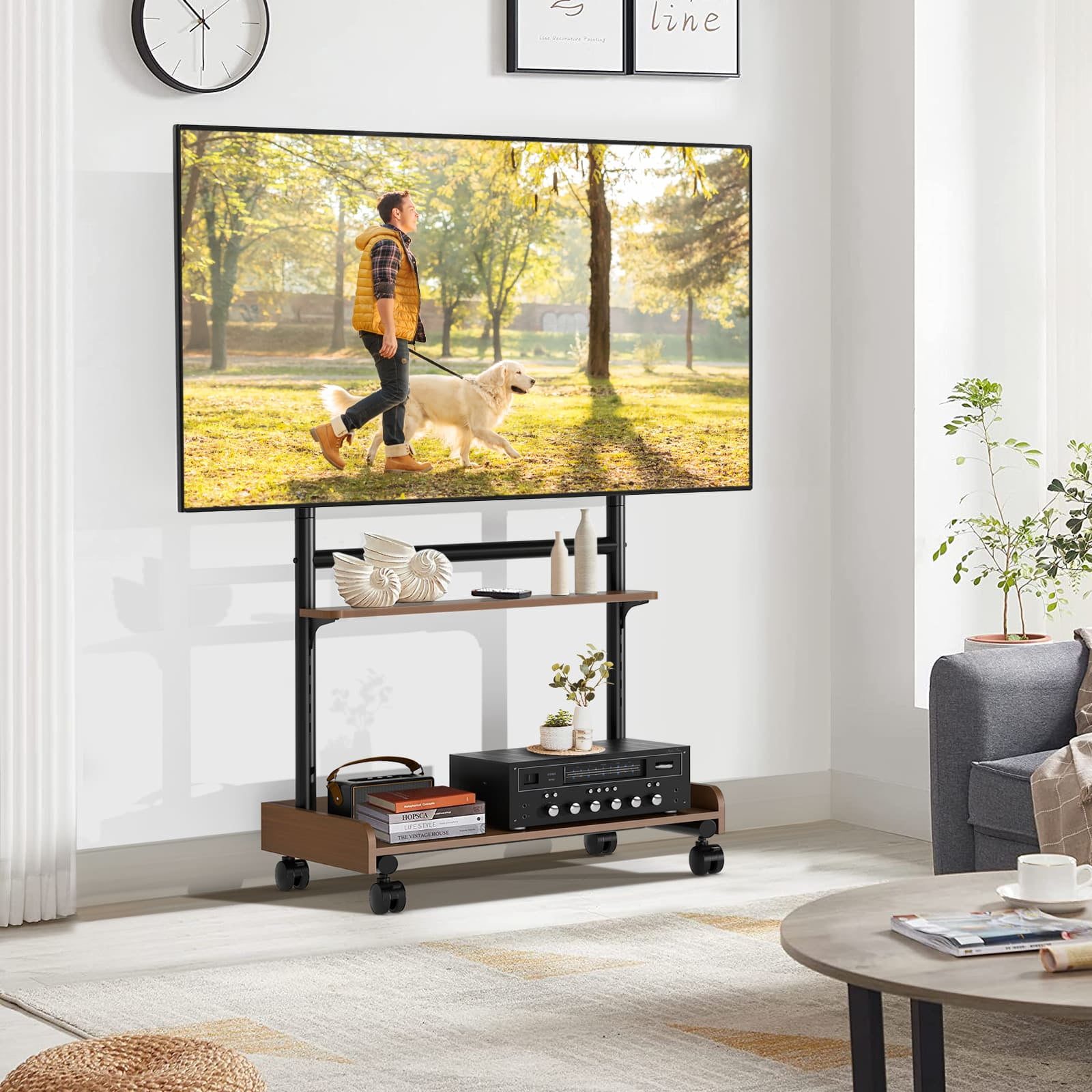 TAVR Furniture Universal Mobile TV Stand with Wheels for 40-86 inch LCD LED OLED Flat Panel Screens, with Wooden Storage Shelf