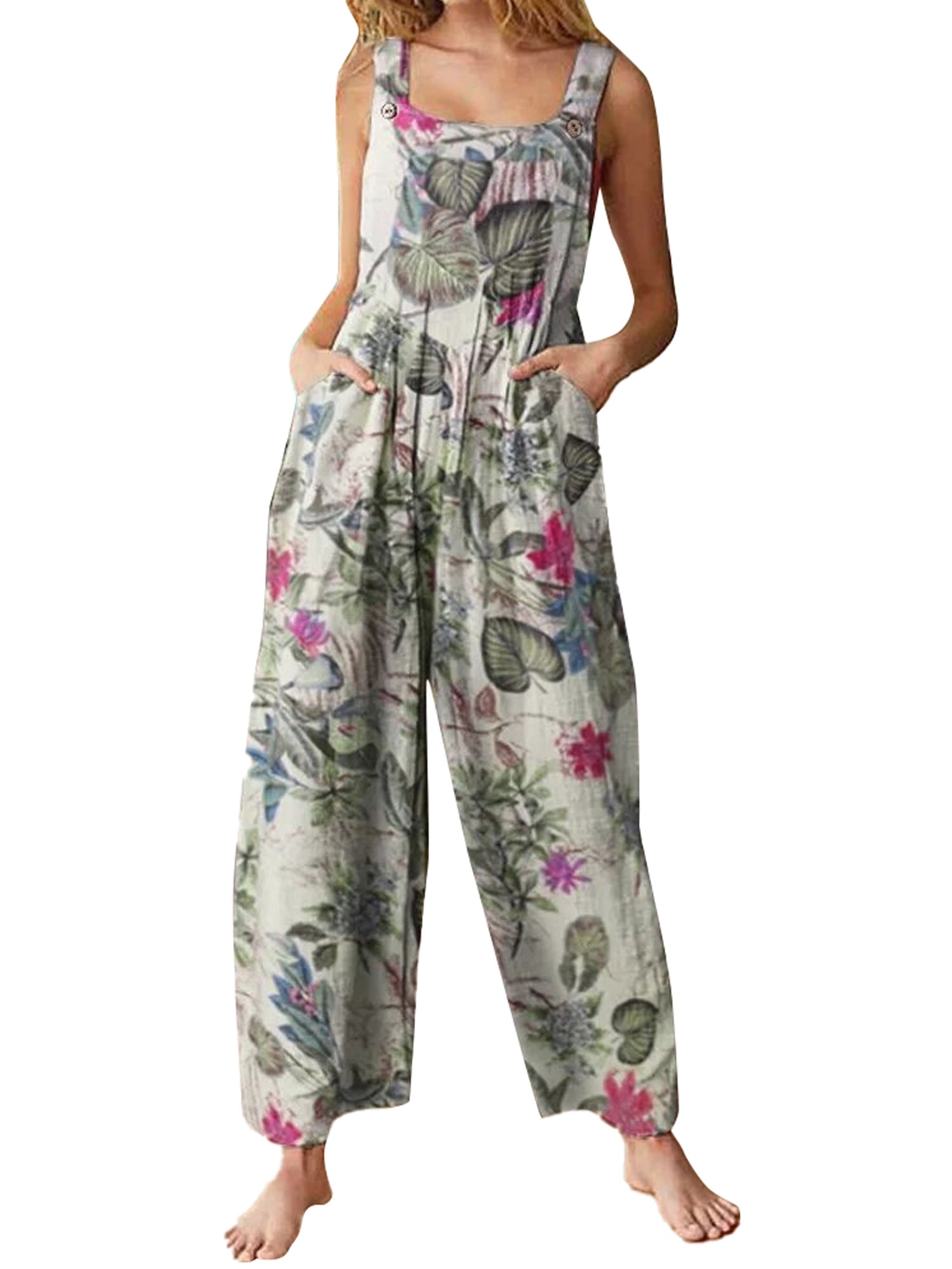 Women's Strappy Floral Dungarees Summer 