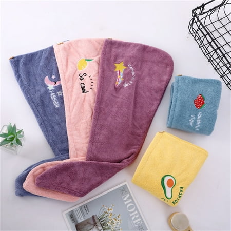 

Hair Drying Cap Comfortable Cartoon Embroidery Lint Free Coral Fleece Women Household Rapid Drying Hair Towel for Bathroom
