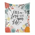 thumbnail image 1 of Saying Soft Flannel Fleece Throw Blanket, Fall in Love with Your Life Lettering with Botanical Frame, Cozy Plush for Indoor and Outdoor Use, 50" x 60", Charcoal Grey Multicolor, by Ambesonne, 1 of 5
