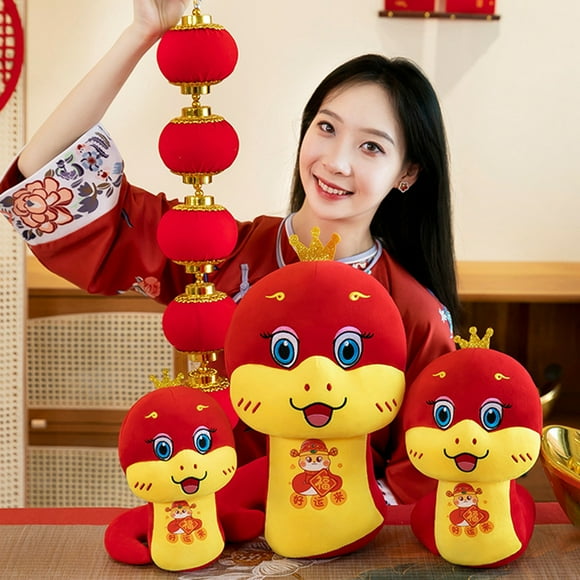 Poupée Serpent Jouet en Peluche Design Traditionnel Chinois Animal en Peluche Mignon Année du Serpent Cadeau Décoration Maison Poupées Chanceuses pour Garçons Filles