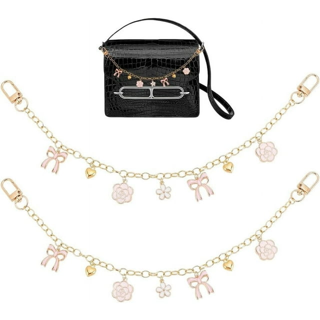 2pcs Flower Pendants Purse Chain Strap Extender 11.8-12.7 Inch Handbag Replacement Strap Clutches Charms Chain with Buckles for Wallet Satchel Shoulder Crossbody Bag Decorative Chain