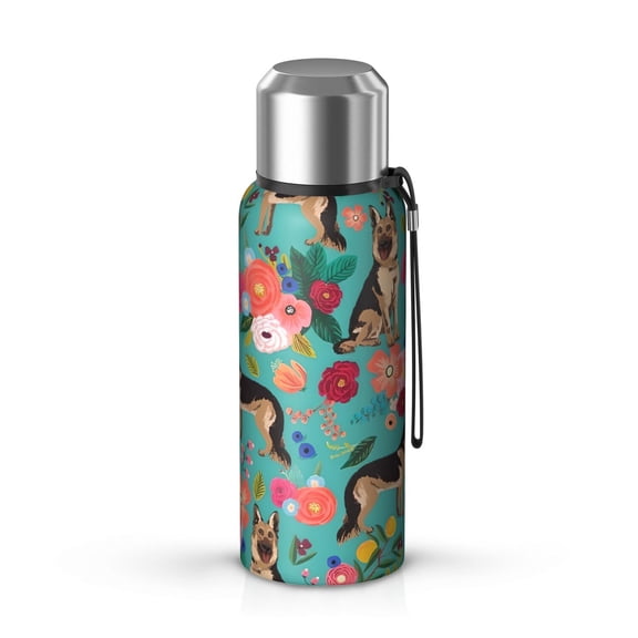 20 Oz German Shepherd Dog and Flower Coffee Tumbler Double Wall Insulated Stainless Steel Water Bottle | Metal Reusable Thermoses Flask with Cup Cap | Leak & Sweat Proof with Anti-Dust Lid