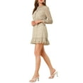thumbnail image 4 of INSPIRE CHIC Women's Ruffle Neck Cuff Hem Button Front Puff Sleeve Floral Dress M Apricot, 4 of 6