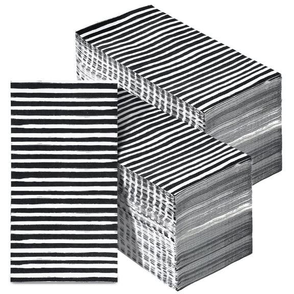 Lsupdaol 100 Pcs Bathroom Napkins Paper Guest Disposable Stripe Guest Napkins Decorative Dinner Hand Towel for Wedding Holiday Birthday Bridal Party Supply(Gray White Stripe)