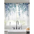 thumbnail image 3 of Teal Blue Eucalyptus Leaves Semi Sheer Window Curtains 54 Inches Long, Spring Floral Summer Botanical Rod Pocket Voile Silky Chiffon Curtain Light Filtering Drapes for Living Room, 52"x54", 2 Panels, 3 of 9