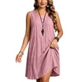 thumbnail image 2 of Kukoosong Women's Sleeveless V-Neck Tank Dress with Pockets, Midi Casual Loose Flowy A-Line Dress, Boho Summer Beach Dress, 2 of 7