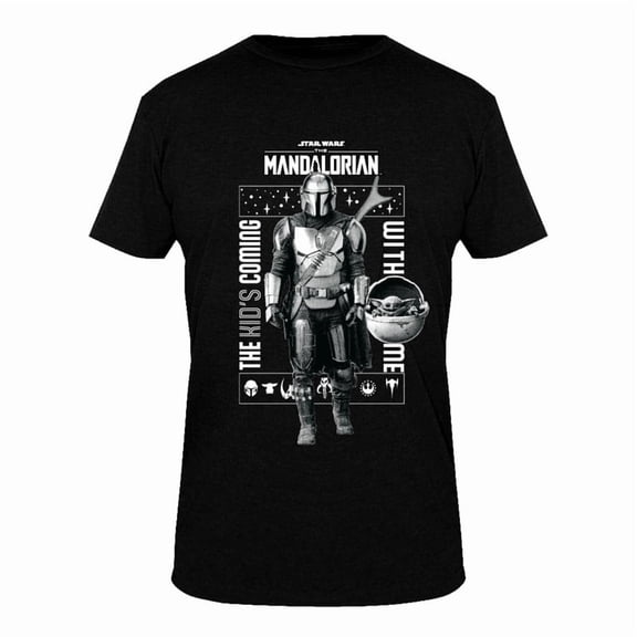 Playera de Star Wars para Caballero, con Estampados de Din Djarin y Baby Yoda con Frases Negro Talla M