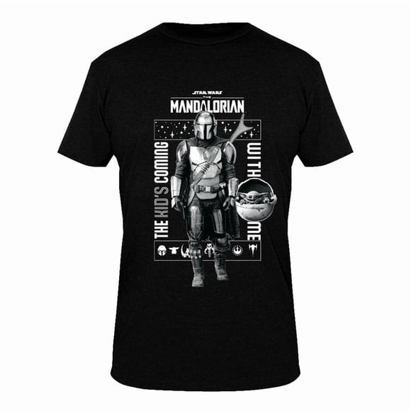 Playera de Star Wars para Caballero, con Estampados de Din Djarin y Baby Yoda con Frases Negro Talla M