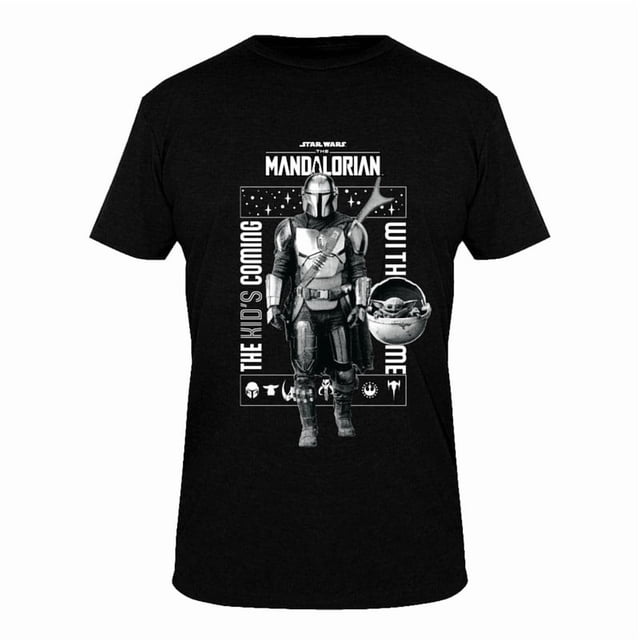 Playera de Star Wars para Caballero, con Estampados de Din Djarin y Baby Yoda con Frases Negro Talla EEG