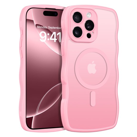 YINLAI iPhone 16 Pro Case,Compatible with Mag-safe Wave Frame Design Translucent Matte Back TPU Bumper Shockproof Women Men Magnetic Protective Phone Cases for iPhone 16 Pro 6.3", Pink