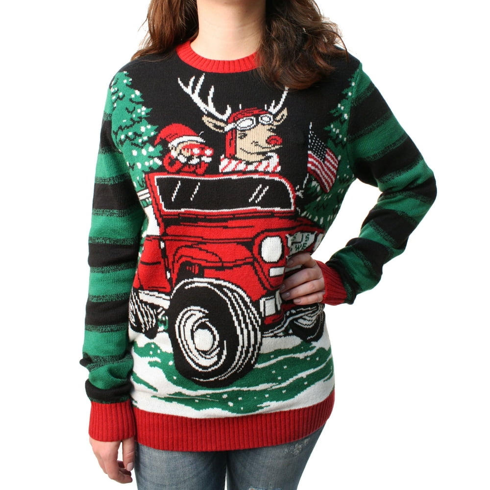 Ugly Christmas Sweater - Ugly Christmas Sweater Plus Size Women&#039;s How We Roll Reindeer in Jeep