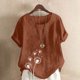 thumbnail image 2 of Vestidos Casuales Para Mujer, Blusas De Mujer De Moda Blusa informal de lino con cuello redondo, manga corta y botones para mujer, 2 of 4