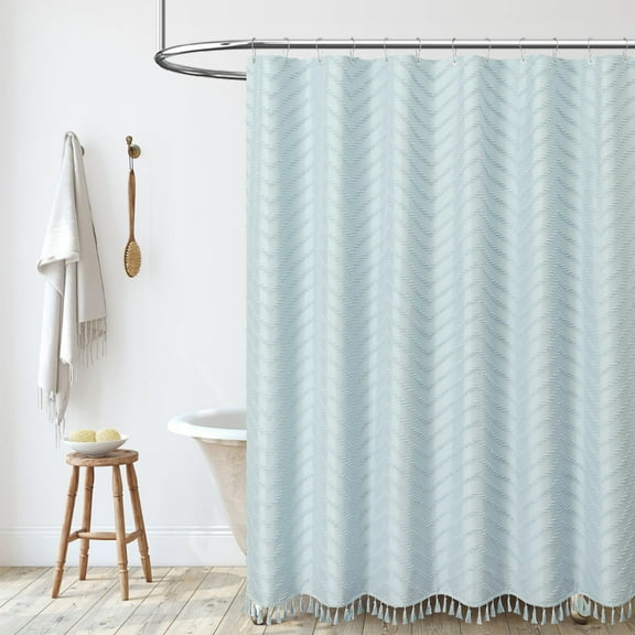 Modern Shower Curtain with Tassel, Washable Tubs Boho Geometric Bathroom Shower Curtain with Hooks, 72"x72"