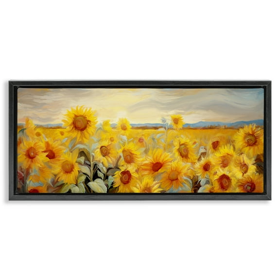 Stupell Industries Panoramic Sunflower Field Landscape & Nature Painting Black Floater Framed Canvas Art Print Wall Art, 25 x 11