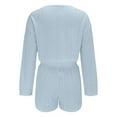 thumbnail image 5 of TEVEQ Women Pajama Sets Two-Piece Nightwear Sleepwear Pj Lounge Sets Women's Solid Color and Loose Pullover Lock Long Sleeved Top Shorts Pajamas Pajamas Suit Light Blue S, 5 of 5