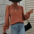 thumbnail image 4 of Pullover Sweaters for Women Puff Sleeve Pullover Sweater Round Neck Soft Sweater Slim Fit Solid Color Knitted Jumper sweaters women, 4 of 7