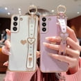 thumbnail image 5 of Samsung Galaxy S21 5g 6.2" Phone Case with Cute Love Heart Adjustable Wrist Strap Kickstand Luxury Plating Aesthetic Side Heart Cover Soft Silicone Shockproof Stand Holder Bumper (Purple), 5 of 6