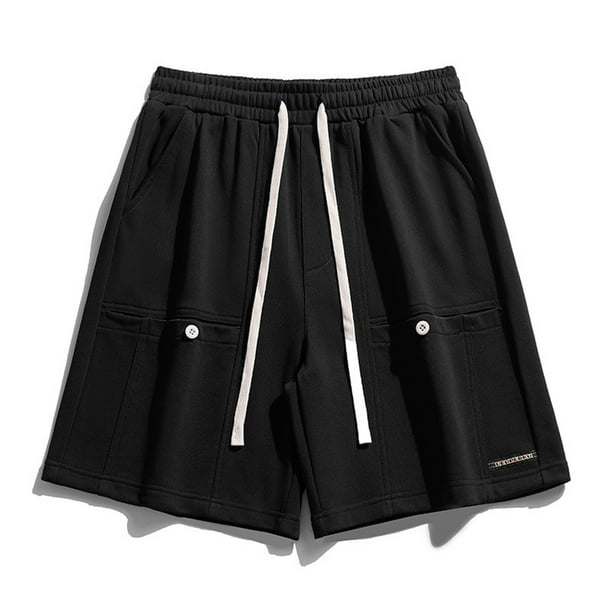 Ceisia Men's Gift Relaxed Minimalist Cargo Sweat Shorts Mid-Rise Elastic Waist Nylon Spandex Snap Button Side Label Shorts