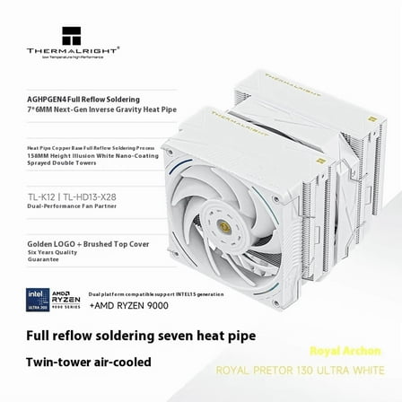 Thermalright TR RP130 ULTRA WHITE CPU Air Cooler , air cooled radiator ,support for INTEL 15th generation and AMD RYZEN 9000 series