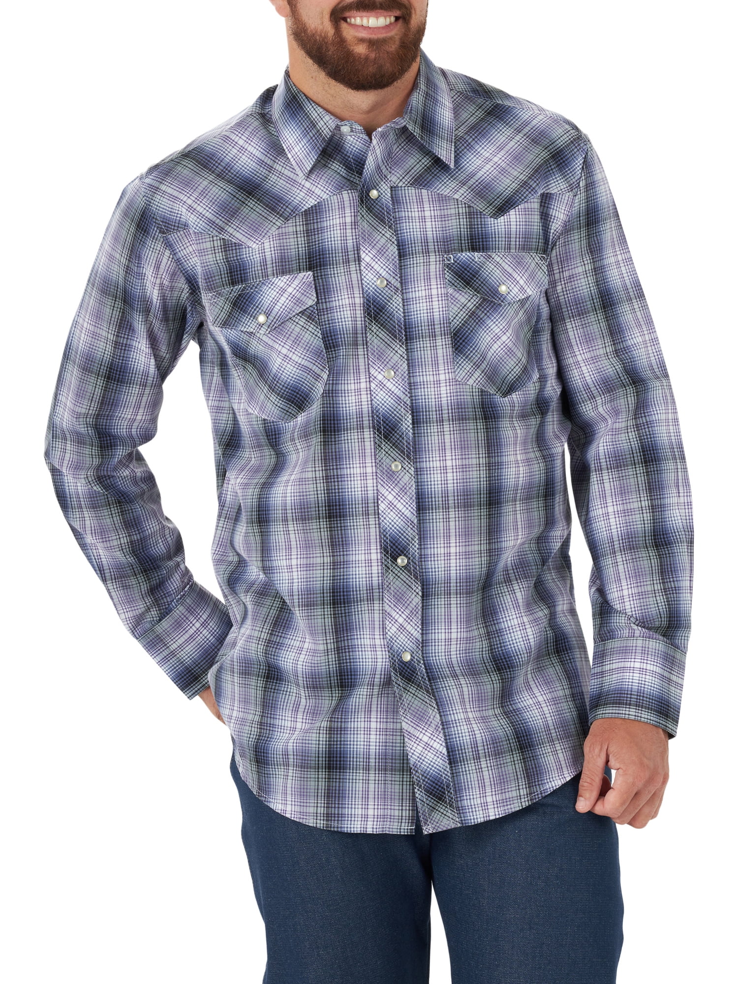 Mens Wrangler Check Shirt Long Sleeve Modern Western Buttoned Pocket Shirt 