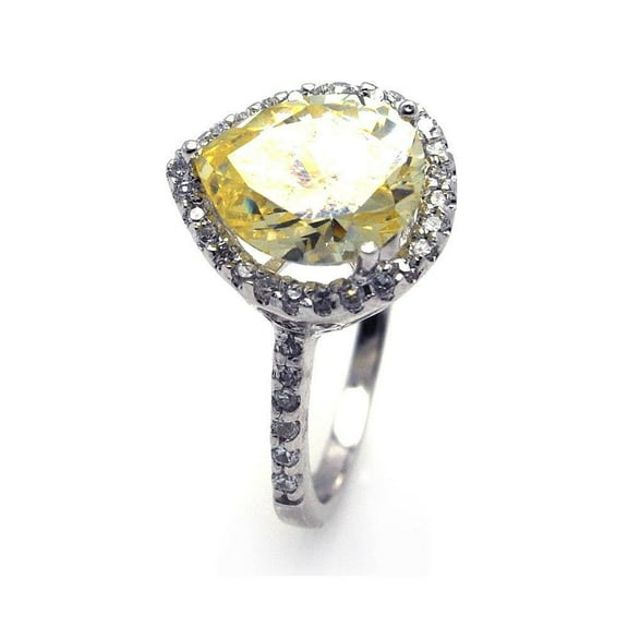 Sterling Silver 925 Rhodium Plated Yellow Tear Halo Cluster Ring CZ Jewelry Female Size 7
