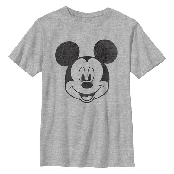 Boy's Mickey & Friends Smiling Mickey Mouse Distressed  Graphic Tee Athletic Heather Large