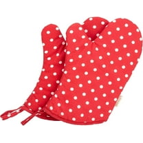 HWHCGZ Set of 2 Kitchen Oven Mitts, Heat Resistant Cotton Oven Gloves Non-Slip for Safe BBQ Cooking Baking, Kitchen Gloves for Farmhouse Restaurant,Kitchen,Dining & Bar (Red)