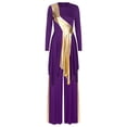 thumbnail image 6 of iiniim Women Metallic Praise Dancewear Outfit Worship Liturgical Lyrical Dance Dress with Pants Purple M, 6 of 7