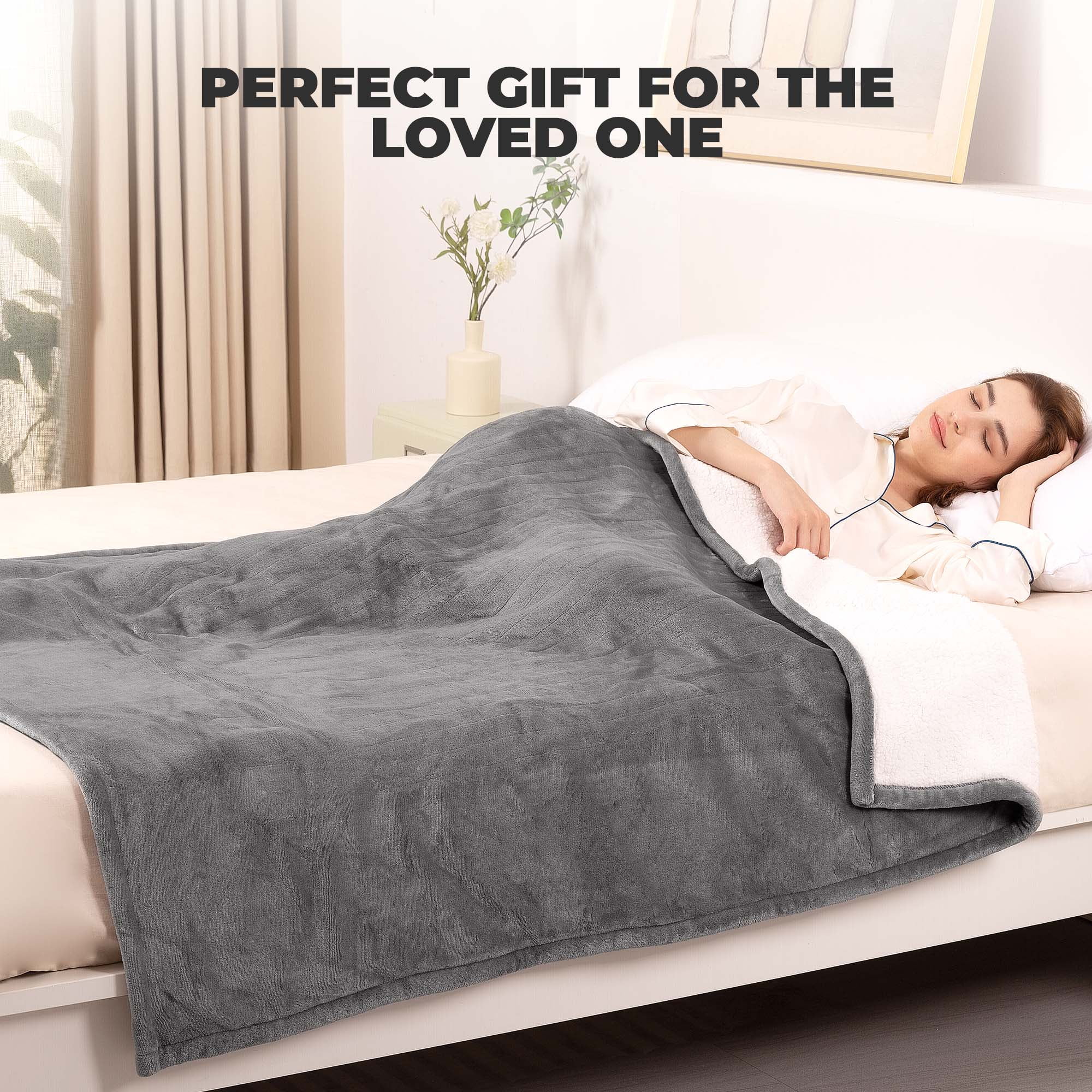 Naipo 50" x 60" Electric Heated Blanket Throw Upgraded Heating Wire with 4 Hour Auto Off and 6 Heat Levels Machine Washable