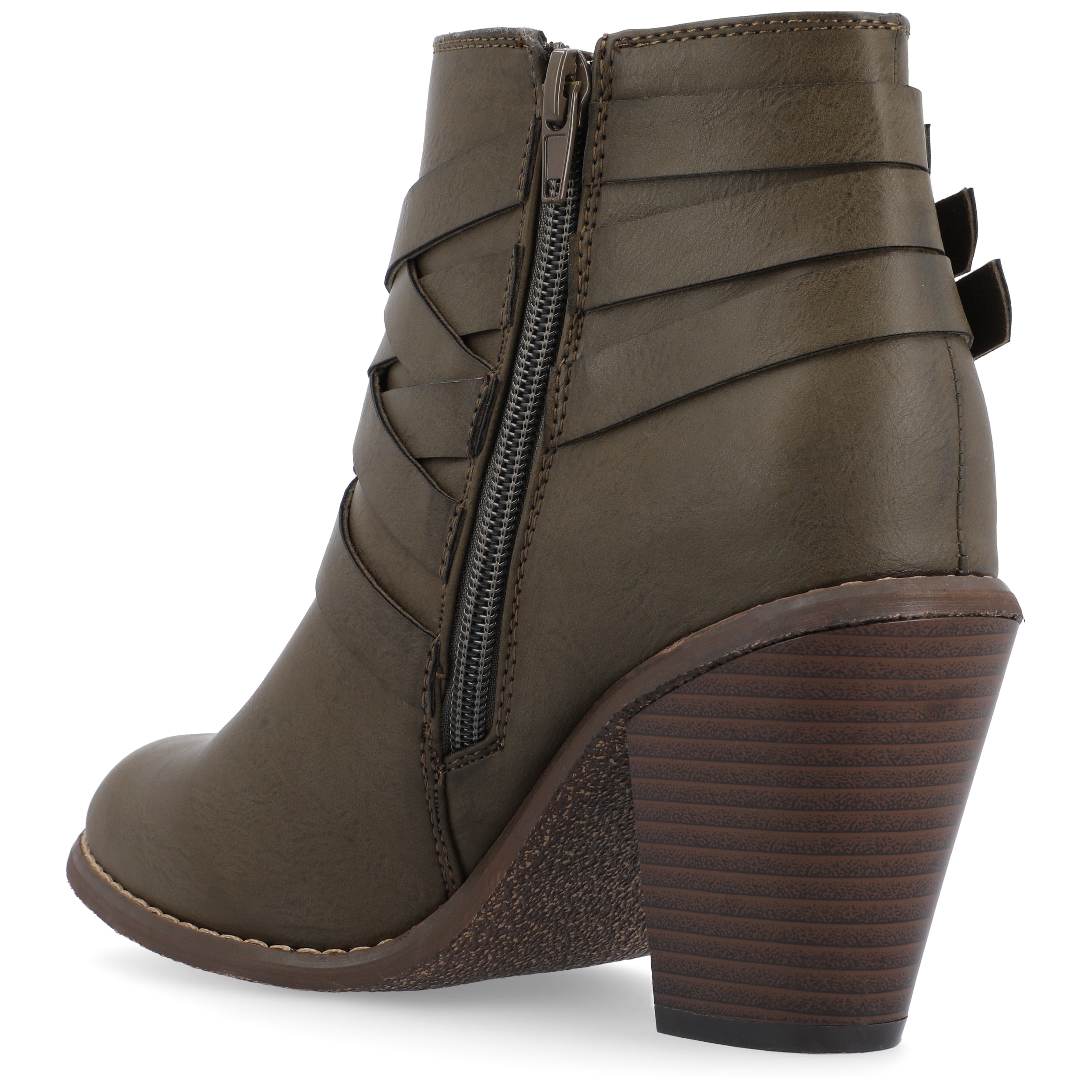 Journee Womens Strap Inside Zip Stacked Heel Booties, Widths Available