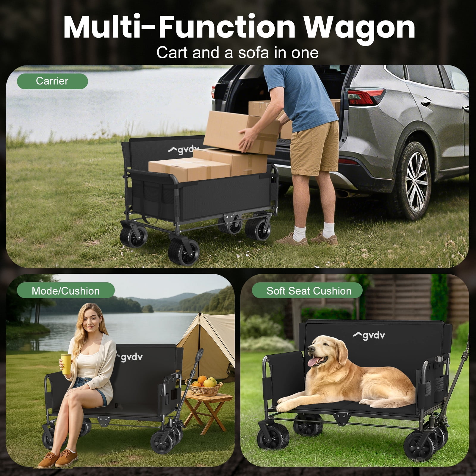 GVDV Heavy Duty Folding Wagon with Bench Seat