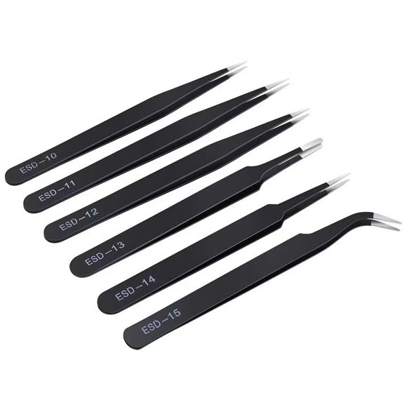 Juego de pinzas Kaverme de 6 piezas de acero inoxidable ESD seguro