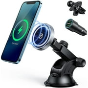 UUTO Magnetic Wireless Charger Car Mount Compatible for iPhone 13/12 Series, Auto-Alignment Air Vent Dashboard Windshield Mag-safe Car Charger Mount
