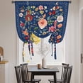 thumbnail image 3 of Navy Blue Flowers Tie Up Curtains for Windows, Adjustable Balloon Window Shades, Spring Vintage Floral Leaves Farmhouse Kitchen Window Treatments Farmhouse Short Curtains with Rod Pocket 42"x45", 3 of 8