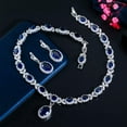 thumbnail image 5 of Royal Blue CZ Leaf Oval Necklace Huggie Earrings Jewelry Set for Brides Wedding, 5 of 7