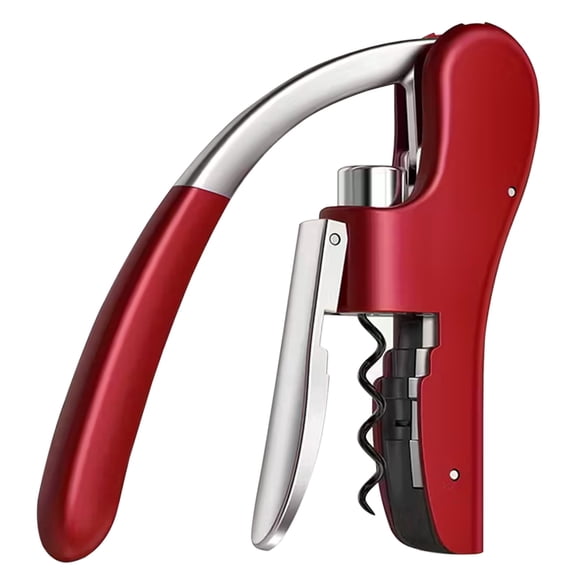 FORICOM Wine Bottle Opener | Manual Handheld Corkscrew with Ergonomic Lever Pump, Standing Vertical Design, Soft Bottleneck Grip, Nonstick Screw & Easy No-Twist Cork Removal | Red Stainless